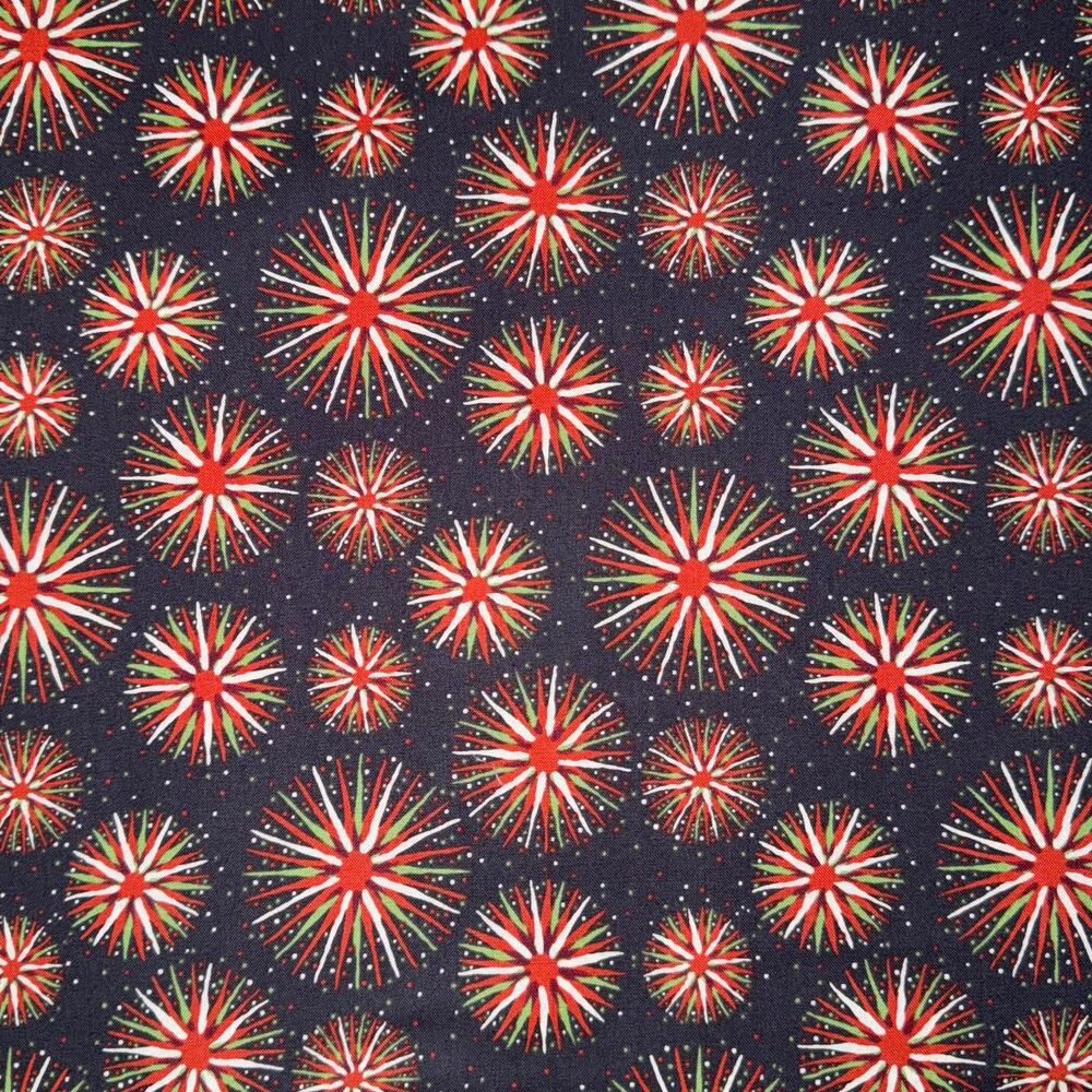Red, White, & Green Pom Poms on Navy Blue Cotton Fabric - Remanent 7/8 Yard